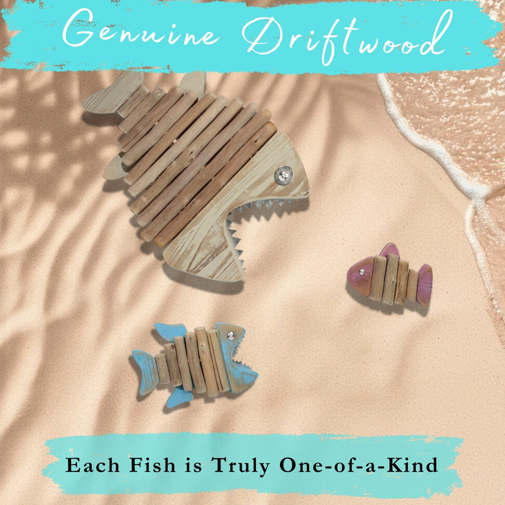 3-Piece Handmade Driftwood Fish - SKELLY