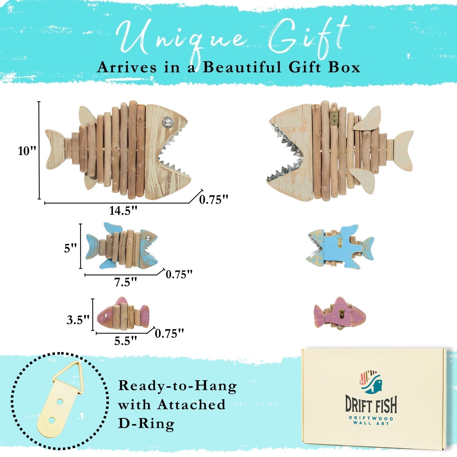 3-Piece Handmade Driftwood Fish - SKELLY