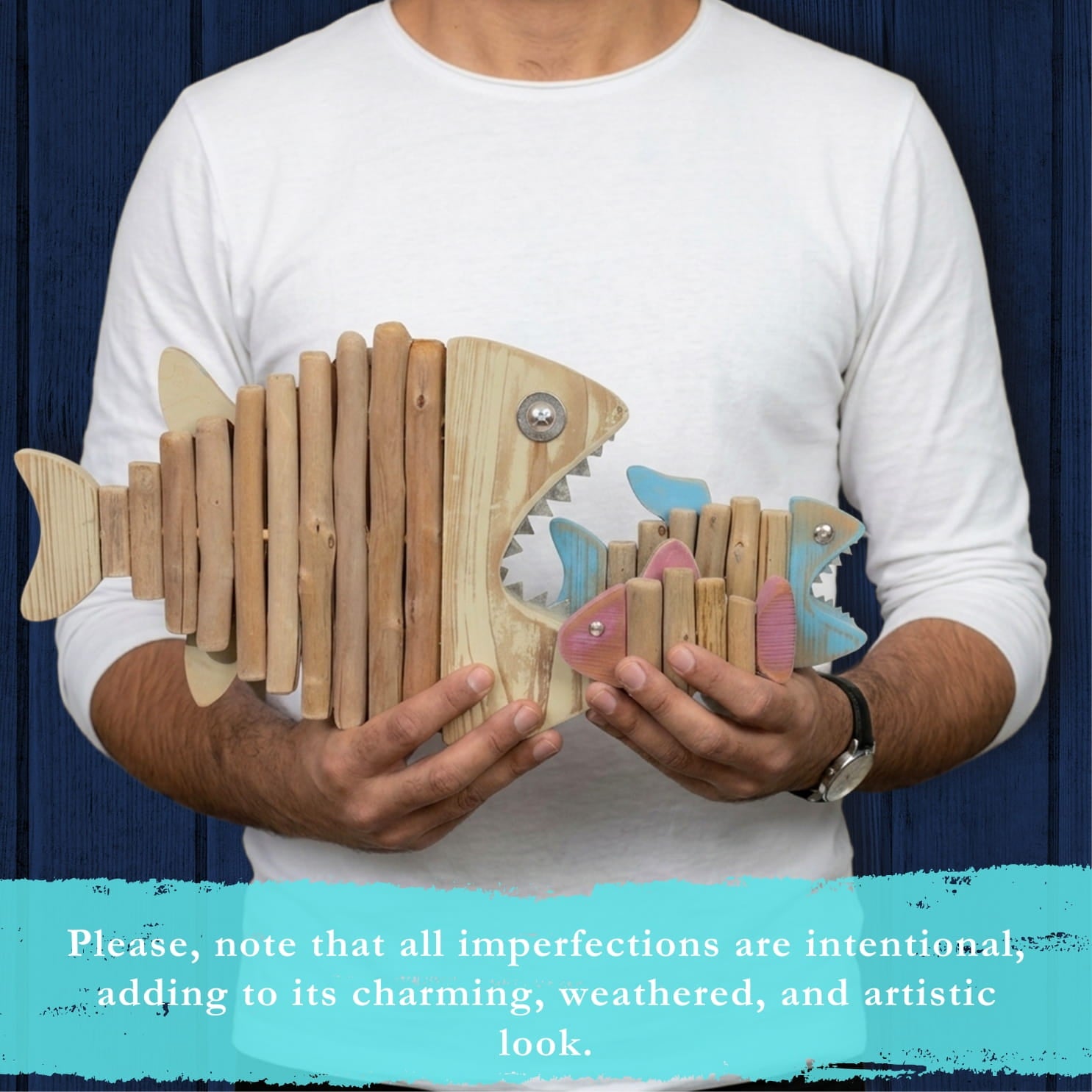 3-Piece Handmade Driftwood Fish - SKELLY