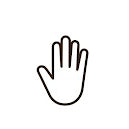 Line art icon of a hand, palm facing forward.