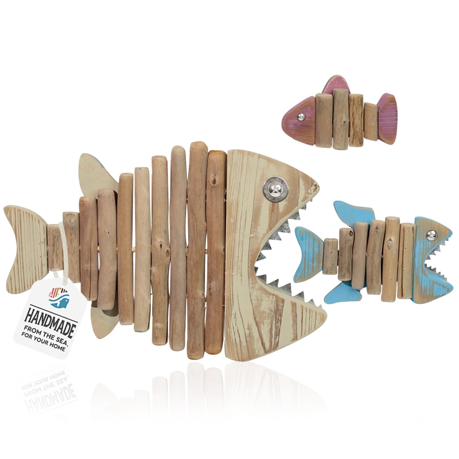3-Piece Handmade Driftwood Fish - SKELLY